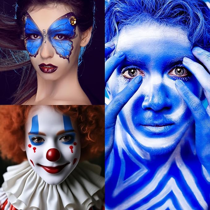 Blue Face Body Paint Stick, Eye Black Stick for Sports, Waterproof Full-Coverage Blue Face Makeup for Halloween Avatar Sally Smurf Mystique Cosplay Makeup