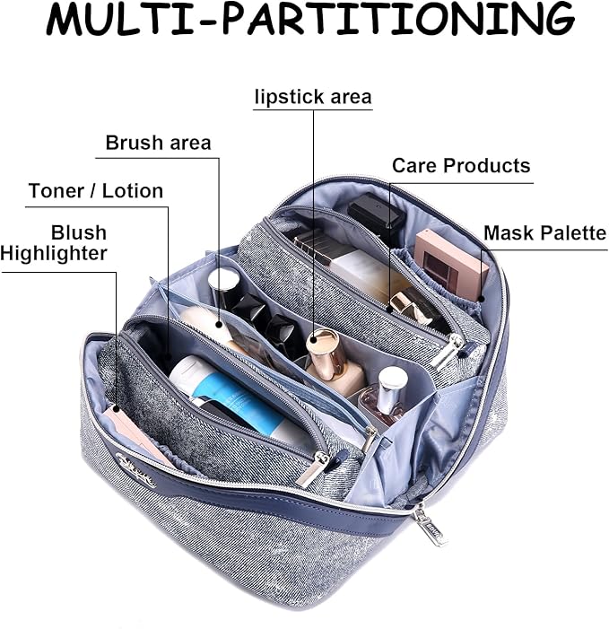 Travel Makeup Bag Cosmetic Bags for Women: 3 Sets Large Capacity Make up Bag - Portable Toiletry Bags with Handle for Women(05-Dark Blue)