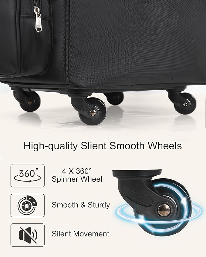 Relavel Rolling Makeup Train Case with 6 Pcs Clear Makeup Bags, Hairstylist Traveling Bag with 4 Wheels, Heat Insulation Full Layer, Adjustable Dividers, Hair Tools and Cosmetics Storage Organizer