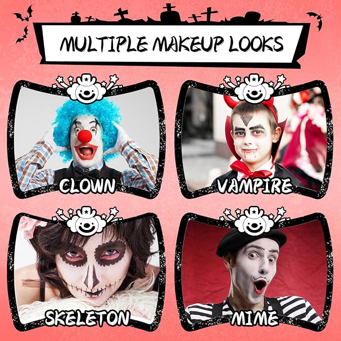 Clown Makeup Kit, Black White Red Face Body Paint Professional Oil-Based Body Face Paint Halloween Joker Makeup Kit for Adults Special Effects SFX Zombie Vampire Skeleton Cosplay Makeup