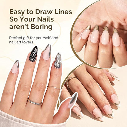 MelodySusie Metallic Gel Liner Nail Art Silver Bronze Gold Set Mirror Chrome 3D Effect,for Line and Patterns of Painting,French Nail Tips,DIY Manicure Pedicure for Home DIY Salon Use 8ML 2Pcs