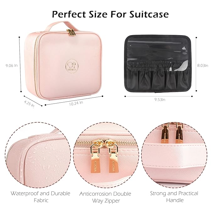 MOMIRA Travel Makeup Bag Cosmetic Bag Makeup Organizer Bag with Lighted Mirror, Adjustable Brightness in 3 Color Scenarios, Waterproof Makeup Train Case, Gift for Women - Phosphor