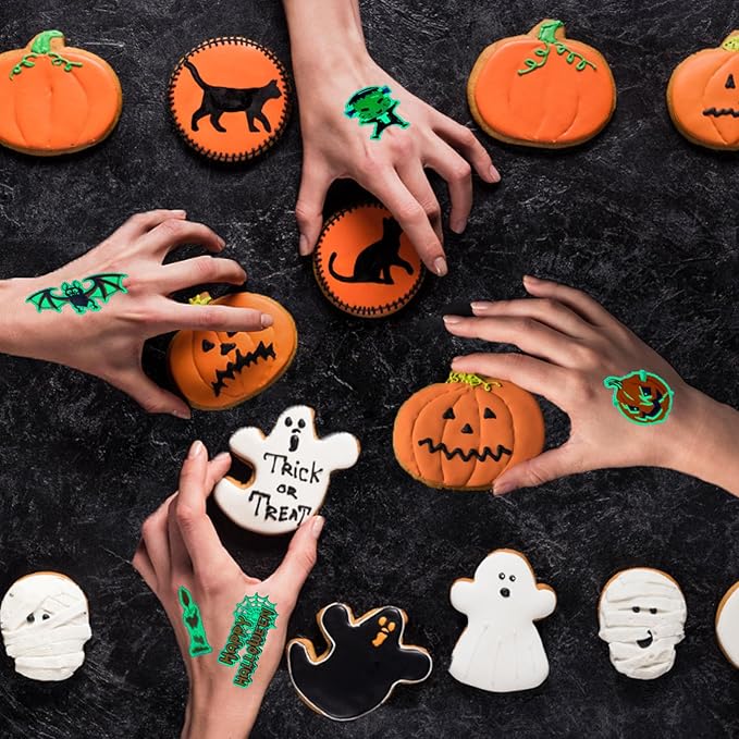 120 PCS Glow Halloween Tattoos for kids, Luminous Temporary Tattoo Stickers Halloween Party Favors, Trick or Treats, Goodie Bag Stuffers, Gifts, Halloween Makeup Decorations, Party Supplies