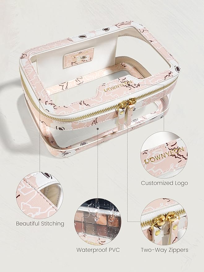 ROWNYEON Clear Makeup Case Toiletry Bag Multipurpose Travel Makeup Train Case Portable Cosmetic Organizer Transparent Storage Bag