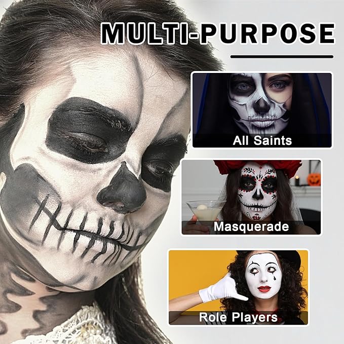 Black and White Face Body Paint with Brushes Halloween Face Paint Makeup Kit Oil Based Face Painting Kit for Cosplay Clown Skeleton Vampire Special Effects Makeup