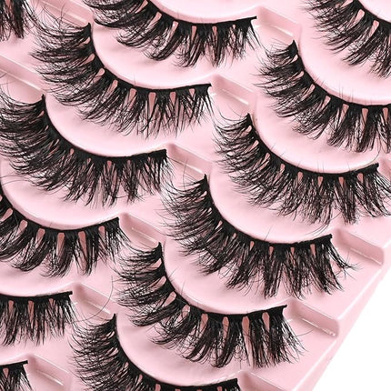 FARRED Wispy Lashes Hybrid Mink Eyelashes 14 Pairs Short Cat Eye Natural Fluffy False Eyelashes Faux Mink Strip Eye Lashes Pack for Daily Makeup (F18 | 8-14 mm)