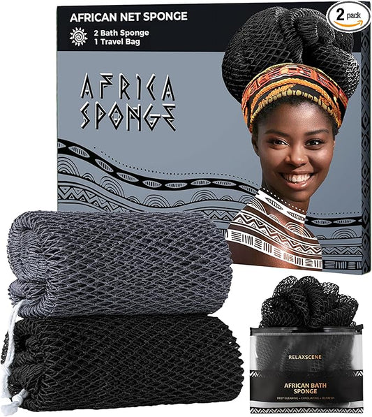 African Exfoliating Net Sponge for Men - Bath Sponge Back Scrub for Shower - Authentic African Net with Knots - Body Wash Scrubber Cloth with Handle - Skin Exfoliator Bathing Loofah for Men