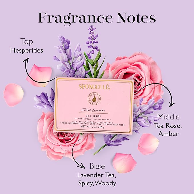 Spongelle Pedi Buffer 30+ Uses | Exfoliating Foot Scrub & Cleanser | Softens, Smooths & Hydrates Dry Feet | Built-in Body Wash | Vegan, Paraben-Free, Cruelty-Free | French Lavender