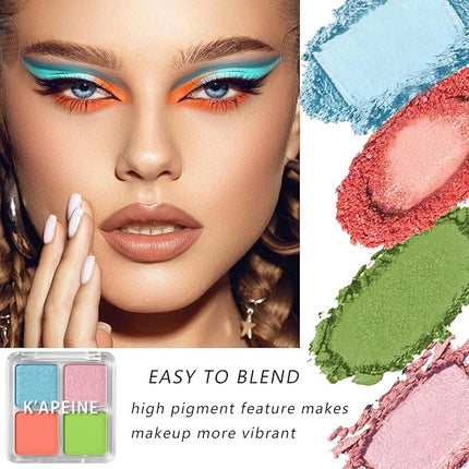 K'APEINE Matte Eyeshadow Palette, 4Colors Eyeshadow Makeup Kit Candy Color Eye Shadow Palette Highly Pigmented Long-Lasting Eyeshadows Quad for Women Girls Party,Music Festival, Stage Performance