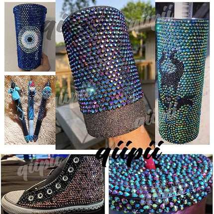 qiipii Ink Blue Crystal Resin Rhinestones w B7000 Glue for Bedazzling Crafting 2mm-6mm Navy Blue Flatback Stones Diamonds Crystals Gems Bedazzler Kit for Nails Face Eyes Makeup Tumblers Bottles Crafts