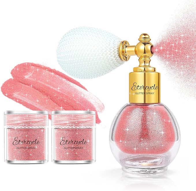 Etercycle Fine Body Glitter, Pink Hair Body Glitter Spray Beautiful Face Makeup Glitter, Cute High Gloss Cosmetic Shimmer Hairspray Shiny Fabric Glitter Spray for Clothing Stage Festival Rave Prom