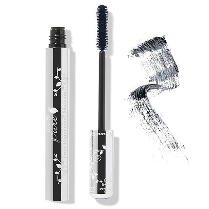100% PURE Ultra Lengthening Mascara Dramatic Intense Volume & Length Natural Fruit Pigmented Voluminous Eyelash Makeup No Clumping, Smudging or Flaking - Vegan, Blueberry Color - 0.35 oz
