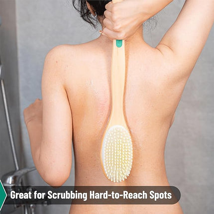 Slick Double Sided Shower Brush - Back Scrubber, Bath Brush Long Handle