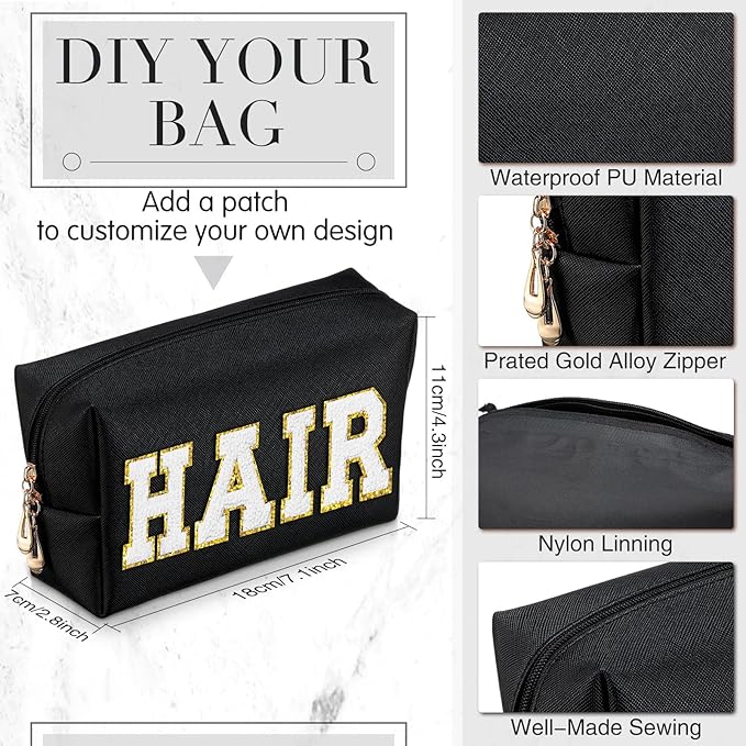 Sanwuta 9 Pcs Makeup Bags Bulk PU Double Zippers Cosmetic Bag Makeup Toiletry Pouch Portable Travel Organizers Case for Women Bachelorette Party End of The Year Bridesmaid Gift(Black)