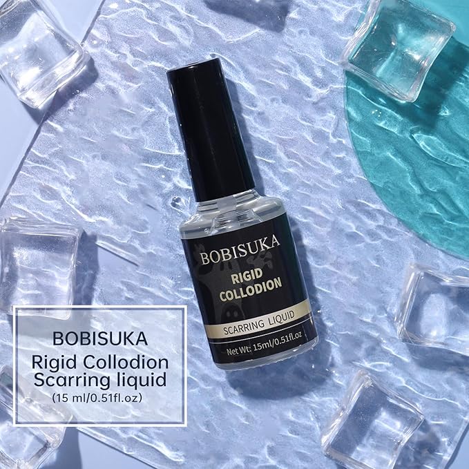 BOBISUKA Rigid Collodion with Brush 15ml for Scar Makeup, Scarring Liquid for Special Effects, Professional Realistic SFX Kit for Halloween Makeup, Cosplay, Costume, Theater, Film & Stage