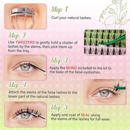 KEYYOU Fairy Lash Clusters 96Pcs D Curl Manga Lash Extension Eyelash Extension Wispy Natural Invisible Band Lash with Waterproof DIY Lash Extension at Home(Fairy-D-10MM)