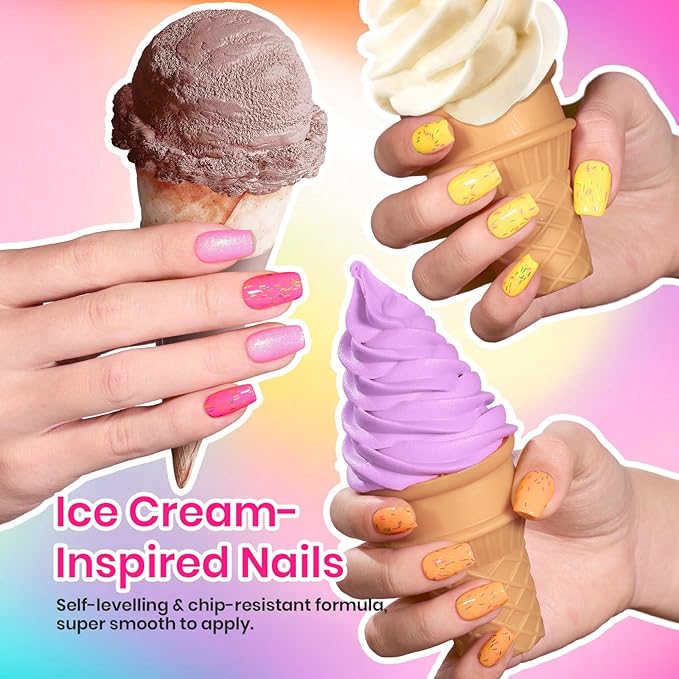 Beetles Gel Nail Polish Set, Orange Yellow Pink Turquoise Green Glitter Soak Off UV LED Gel Polish Summer Ice Cream Theme for DIY & Professional Manicure