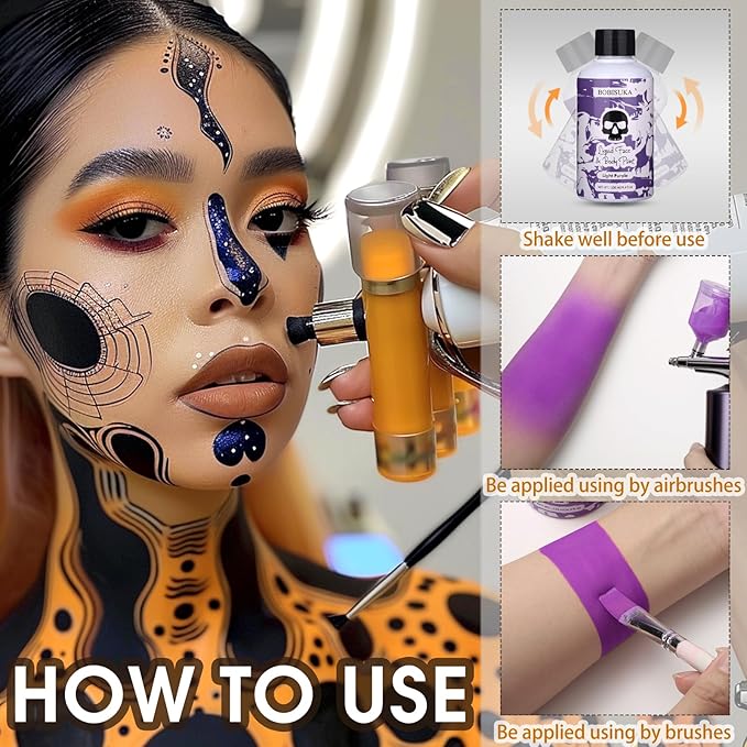 BOBISUKA Light Purple Face Body Paint Liquid Texture Washable Non Toxic Facepaint Fast Drying Foundation Makeup for Halloween Ursula Dabi Widowmaker Cosplay SFX Costume Party Large Capacity(130ml)