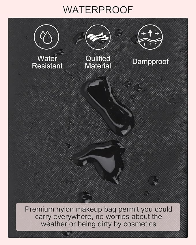 Relavel Small Makeup Bag, Makeup Brush Cosmetic Organizer, Portable 2 Layer Travel Makeup Organizer, Cosmetic Bag for Women, Handbag Purse Pouch, Compact Capacity for Daily Use (Black)