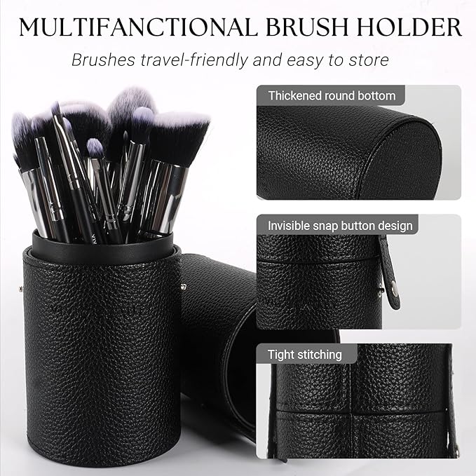 Makeup Brushes, 18 pcs Pro Deluxe Make up Brush Set with Travel Case, Premium Powder Foundation Blending Concealer Blush Eyeshadow Face and Eye Make up Brushes kit with labels for Beginner(Black)