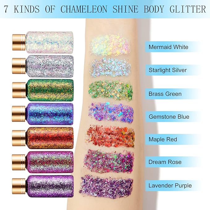 Maple Red Face Body Hair Glitter Gel for Women and Kids, Holographic Chunky Color Changing Glitter Gel Lasting Sparkling Shimmer Makeup for Christmas Party Festival Rave Accessories, 1oz