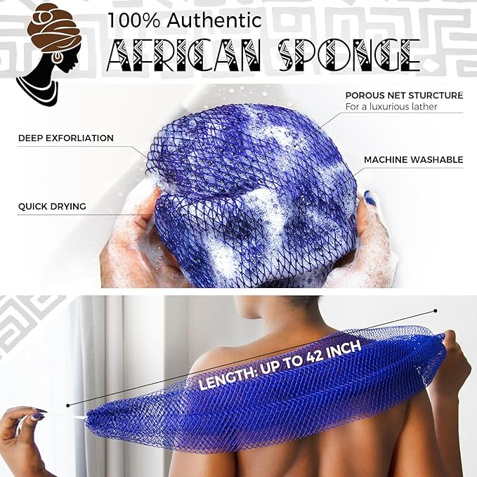 Loofah Sponge African Net Authentic - 2 Pieces Real African Exfoliating Sponge with Knots - African Net Wash Cloths for Body Scrubber Exfoliator Purple & Pink - Back Scrub for Shower Bath Accessories