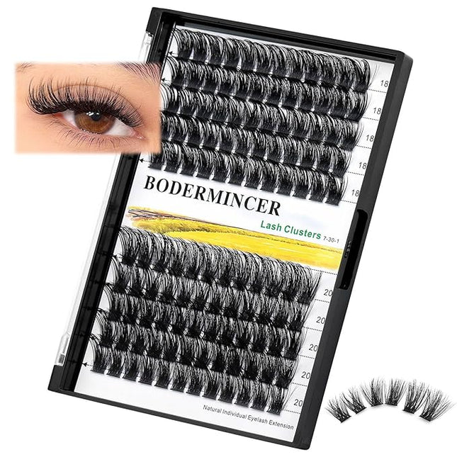 Bodermincer 120 Clusters 10mm+12mm/12mm+14mm/14mm+16mm Mixed Wide Cluster False Eyelash Individual Cluster EyeLashes Grafting Fake False Eyelashes Eyelash Extension (Black 18mm+20mm Mixed)
