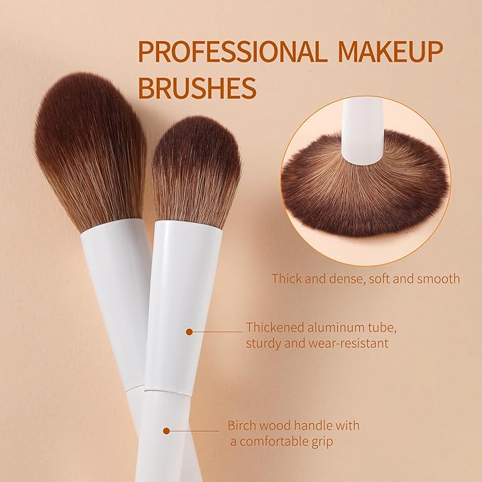 Makeup Brush Set 14Pcs Premium Synthetic Foundation Powder Contour Concealers Eyeshadow Blending Liner Makeup Brushes with Powder Puffs and Brush Bag