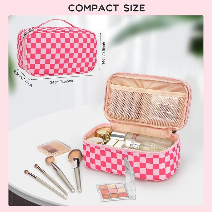 Relavel Makeup Bag, Cute Travel Cosmetic Bag, Small Pink Make Up Bags, Portable Toiletry Storage for Women Girl, Waterproof Makeup Organizer for Gym, Camping, Trip, Daily Use - Rose Red