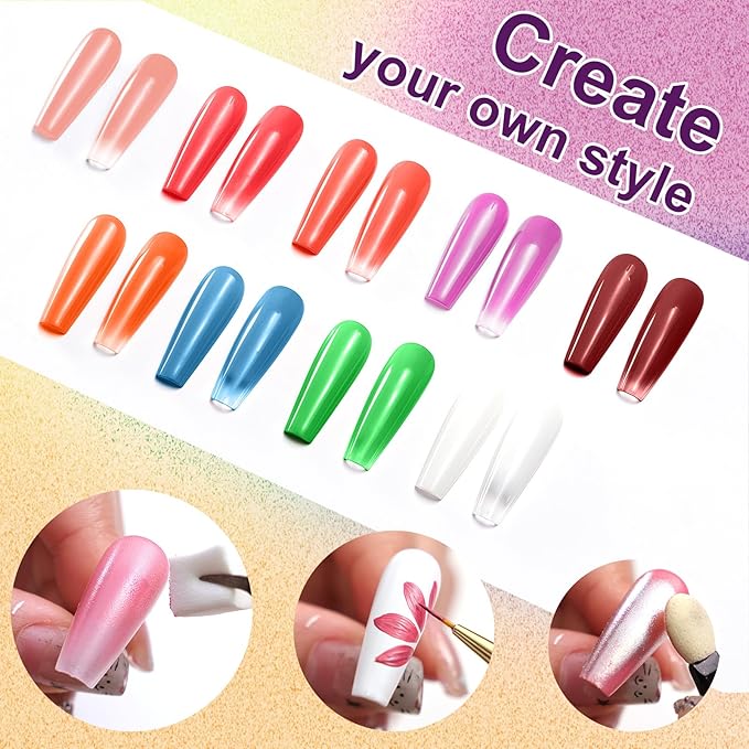 Gradient Painting Gel, 9 Colors Ombre Gel Bright Rainbow Summer Blue Red Pink Sponging for Neon Effect Pigment Pat Nails Aura Nails French Manicure Soak Off UV Fluorescent