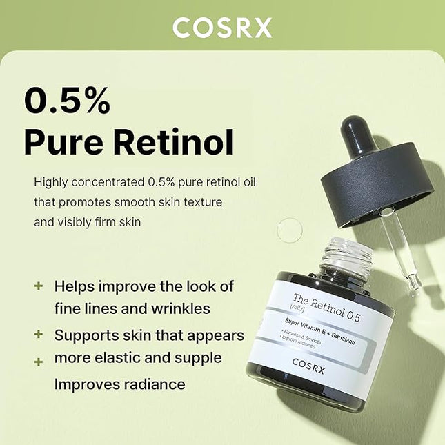 COSRX Retinol 0.5 Oil, Anti-aging Serum with 0.5% Retinoid Treatment for Face, Reduce Wrinkles, Fine Lines, Gentle Skincare for Day & Night, Not Tested on Animals, Korean Skin Care