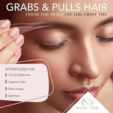 Majestic Bombay Fine Point Tweezers for Women and Men – Splinter Ticks, Facial, Brow and Ingrown Hair Removal–Sharp, Needle Nose, Surgical Tweezers Precision Pluckers best tweezers for chin hair