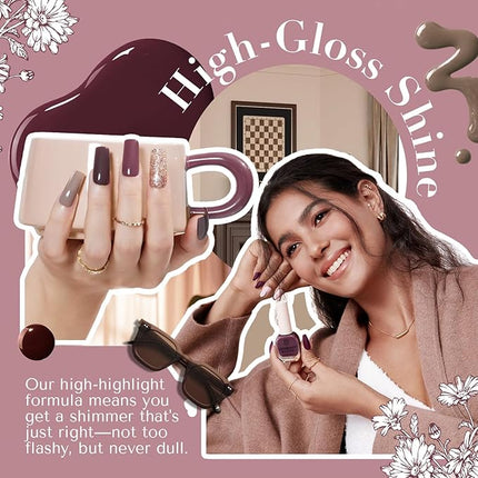 AZUREBEAUTY Nail Polish Set 4 Colors Nude Purple Glitter Nail Polish Quick Dry Natural Nail Lacquer Fingernail with Top Coat DIY Salon Home