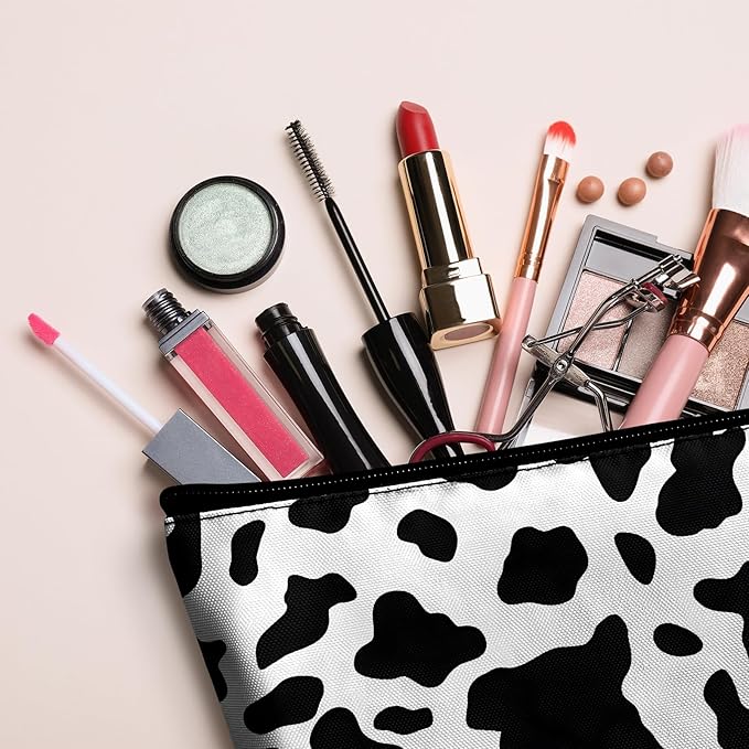 Cow Print Makeup Bag Cosmetic Bag for Women,1Pcs Large Capacity Makeup Bags and 1Pcs Pencil Case Makeup Brushes Storage Bag Travel Toiletry Bag Organizer