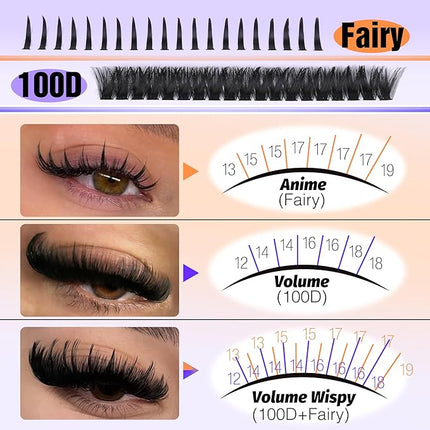 Lash Clusters Kit 100D Eyelash Clusters 12-21MM Long Spiky Cluster Eyelash Extensions Kit Mega Volume Individual Lash Extensions DIY Lash Spikes with Lash Bond and Seal and Tweezers by Mavphnee