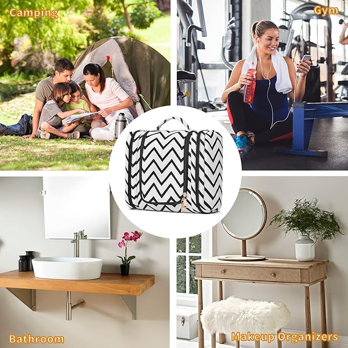 Hanging Travel Toiletry Bag,Large Capacity Cosmetic Travel Toiletry Organizer for Women with 4 Compartments & 1 Sturdy Hook,Perfect for Travel/Daily Use/Christmas