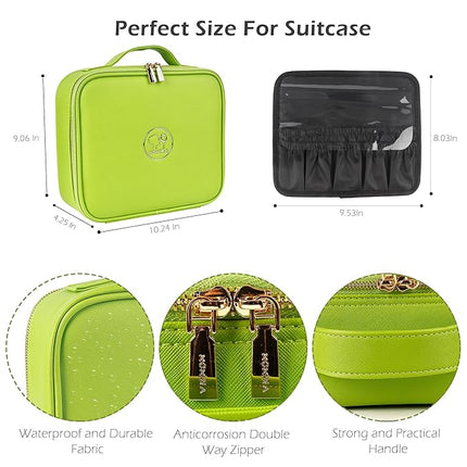 MOMIRA Travel Makeup Bag Cosmetic Bag Makeup Organizer Bag with Lighted Mirror, Adjustable Brightness in 3 Color Scenarios, Waterproof Makeup Train Case, Gift for Women - Grass Green