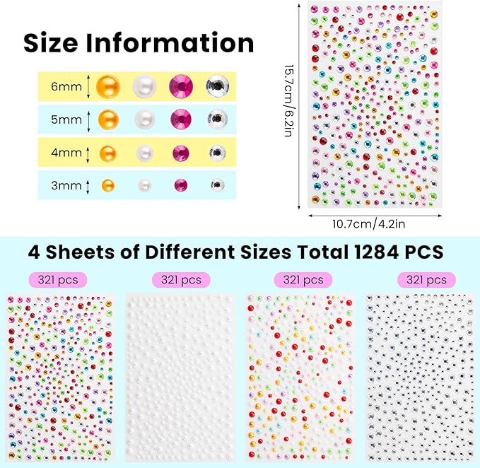 Face and Hair Gems - Self-Adhesive Rhinestones Stickers for Festival Makeup, Halloween, DIY - Stick On Jewels for Face, Hair, Nail, Eye, Body, Craft, Shoes