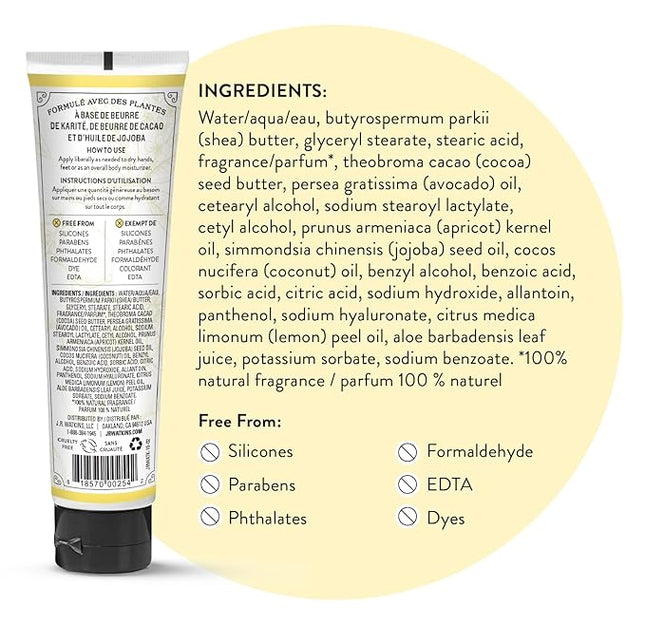 J.R. Watkins Natural Moisturizing Hand Cream, Hydrating Hand Moisturizer with Shea Butter, Cocoa Butter, and Avocado Oil, Cruelty Free, 3.3oz, Lemon Cream, 3 Pack