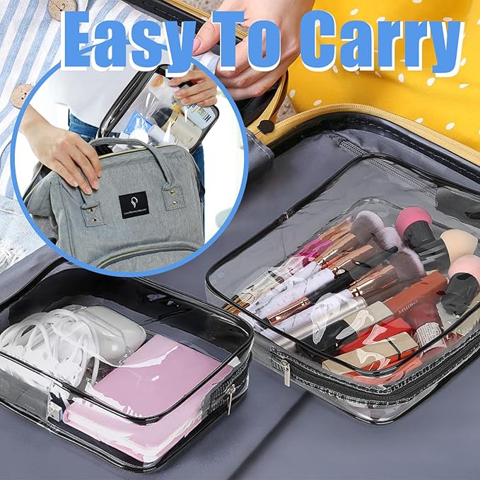 12 Pcs Clear Toiletry Bag PVC Waterproof Zippered PVC Cosmetic Makeup Carry Pouch TSA Approved Toiletry Bag for Travel Clear Organizer Storage Bags (Medium, Black)