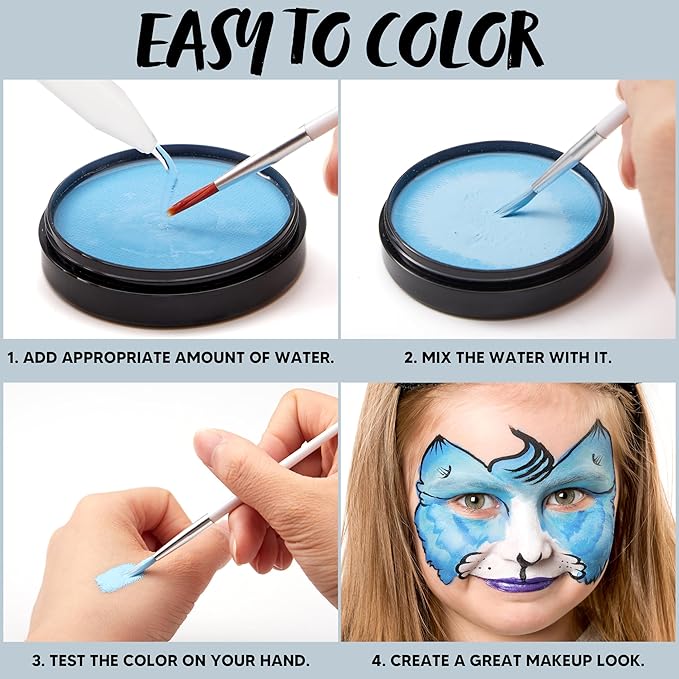 Spooktacular Creations Halloween Makeup Face Body Paint Waterproof Foundation Cream Cake Tub, Halloween Party Cosplay Clown Sfx Costume and Dress Up Makeup for Adult( 1 Oz, Light Blue )