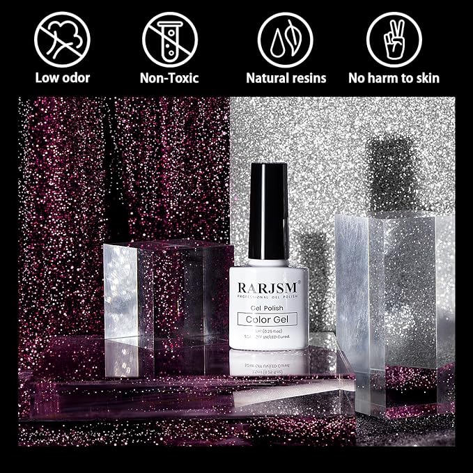 RARJSM Reflective Glitter Gel Polish Purple Pink Sparkle Diamond Gel Polish Sparkling Glitter Iridescent Shimmer Polish Holographic Gelpolish Soak off Nail Art Manicure for Salon DIY at Home