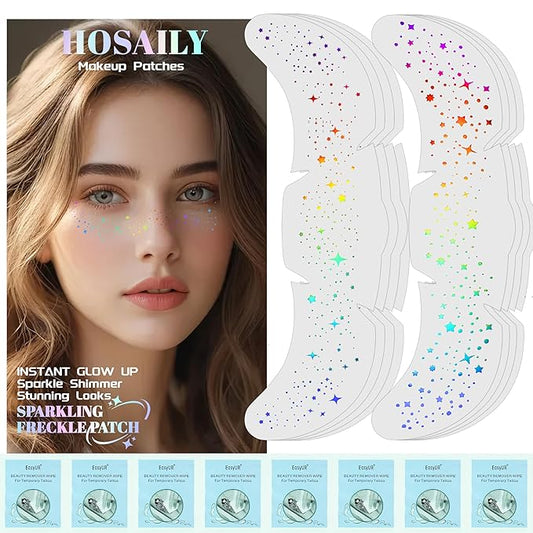 8Pcs Chameleon Glitter Freckles Face Tattoo, Cute Star Holographic Multichrome Waterproof Glitter Speckles Patches, Long Lasting Temporary Tattoos Sticker Makeup for Festive Rave Accessories02