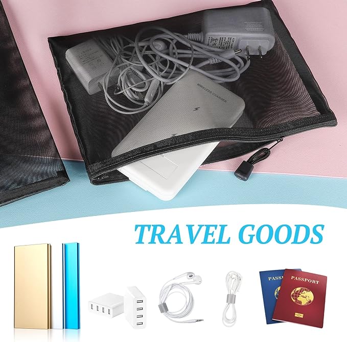 12 Pieces Zipper Nylon Mesh Pouch, Mesh Cosmetic Bags Makeup Bags Pencil Case, Multipurpose Travel Bags for Cosmetic School Office Supplies and Travel Accessories (Black,White,Grey, A5)