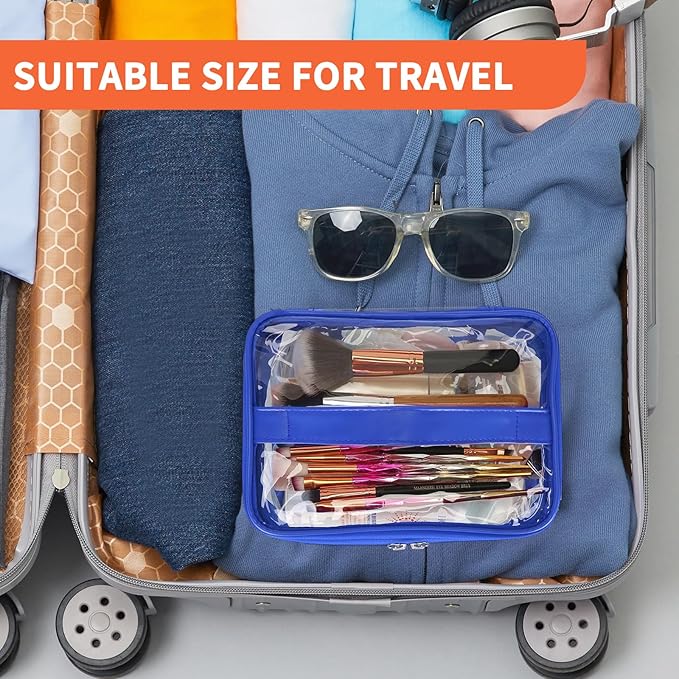 HAOGUAGUA Double Layer Clear Cosmetic Bag Makeup Bag, Waterproof Travel Toiletry Bag, Transparent PVC Pouch Organizer (Blue)