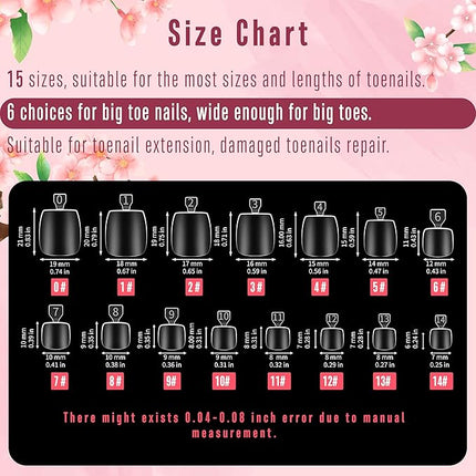 NOVO OVO Sculpted Toe Nail Tips Long Thick Tapered Square Press on, Extra Wide Soak off Soft Gel False Toenail Extension, Pre-applied Tip Primer & Base Coat, Full Cover Acrylic DIY x 15 Sizes 240 pcs