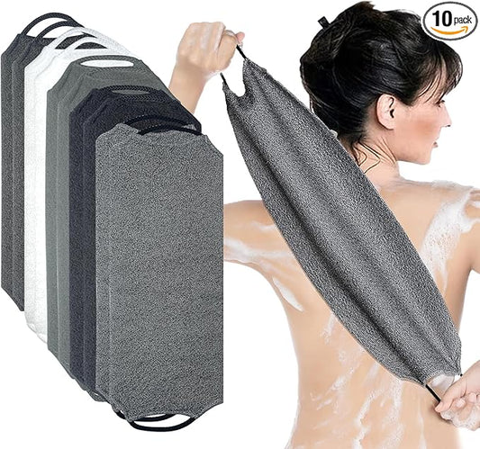 10 Pack Exfoliating Washcloth Back Scrubber for Shower, Back Washer Scrub Exfoliator with Handles for Men Women, Stretchable Body Loofah Washcloth Bath Towels, Shower Accessories (5 Colors)