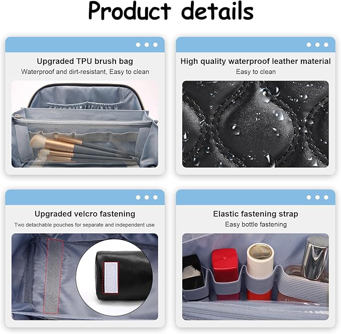 Travel Makeup Bags for Women Cosmetic Bag: Puffy Make up Bags Set of 3 - Vegan Leather Makeup Organizer - Waterproof Large Toiletry Bag with Compartments - Travel Essentials (Black)