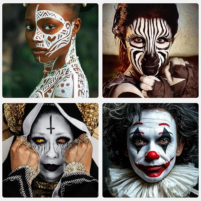 White Cream Face Body Painting Foundation, Professional Waterproof Oil Based White Face Paint For Halloween SFX Skeleton Ghost Zombie Clown Cosplay Makeup Face Paint for Adult Costume Party