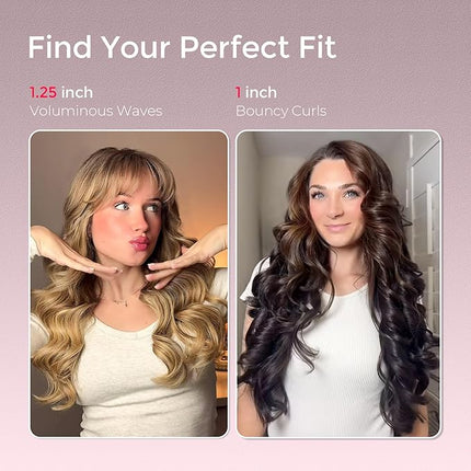 Upgraded Automatic Rotating Curling Iron - TYMO CurlPro Plus Long Barrel Curling Wand for Long Hair, Ceramic Hair Curler for Women, Anti-Scald, 600M Ionic, Dual Voltage, Gold Blush, 1 1/4 Inch